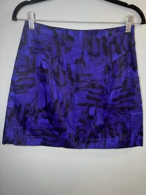 Theory Lorenna Blue Abstract Print Minimalist Designer Mini Skirt | Size 2